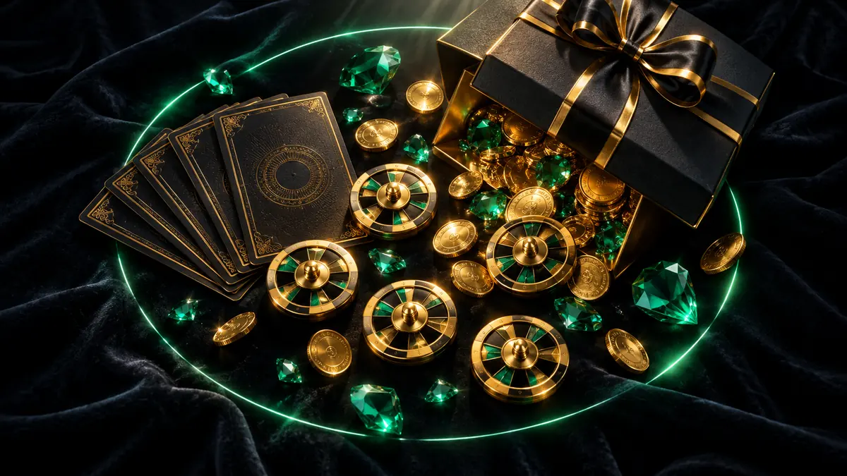 Welcome bonus at Jokabet Casino — gift box with gold coins and emeralds